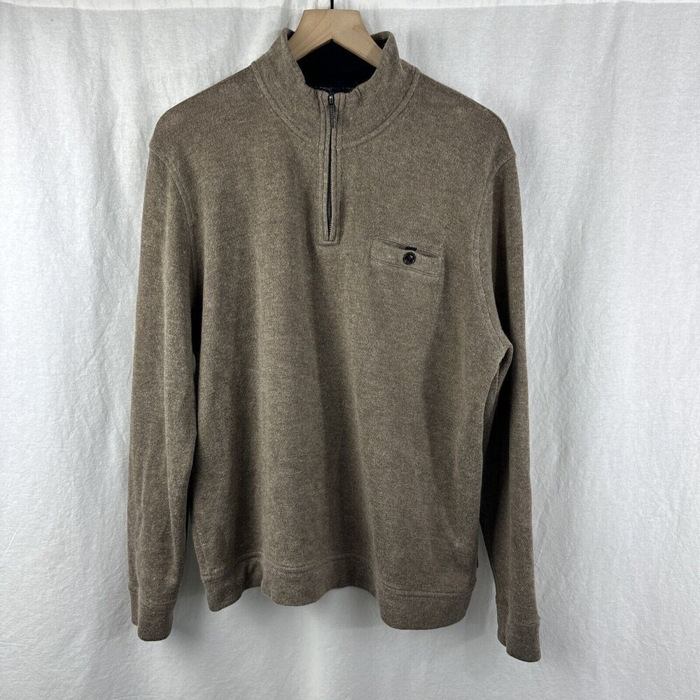 Ted Baker Valerio Brown 1/4 Zip Pullover Mens Size 6 2XL Classic Neutral